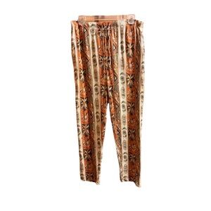 Vintage Marla Kim Printed Elastic Waist Pants in Rust and Crème. Ladies Size L